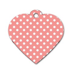 Coral And White Polka Dots Dog Tag Heart (two Sides) by GardenOfOphir