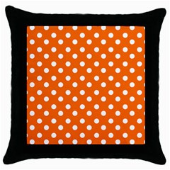 Orange And White Polka Dots Throw Pillow Cases (black) by GardenOfOphir