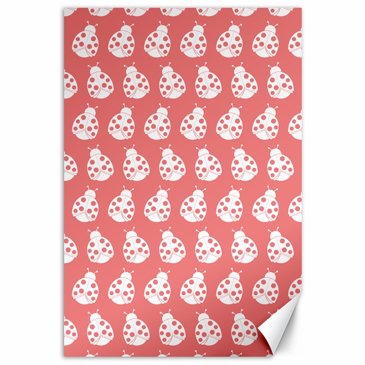 Coral And White Lady Bug Pattern Canvas 12  x 18  