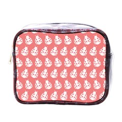 Coral And White Lady Bug Pattern Mini Toiletries Bags by GardenOfOphir