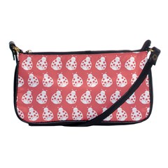 Coral And White Lady Bug Pattern Shoulder Clutch Bags by GardenOfOphir