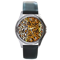 Brown Cheetah Abstract  Round Metal Watches by OCDesignss