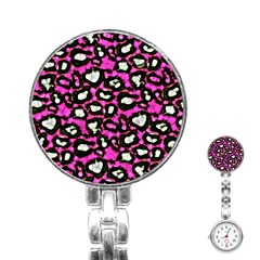 Pink Black Cheetah Abstract  Stainless Steel Nurses Watches by OCDesignss