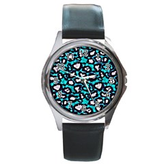 Turquoise Blue Cheetah Abstract  Round Metal Watches by OCDesignss