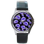 Sassy Purple Puckered Lips  Round Metal Watches Front