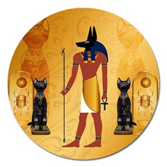 Anubis, Ancient Egyptian God Of The Dead Rituals  Magnet 5  (round) by FantasyWorld7