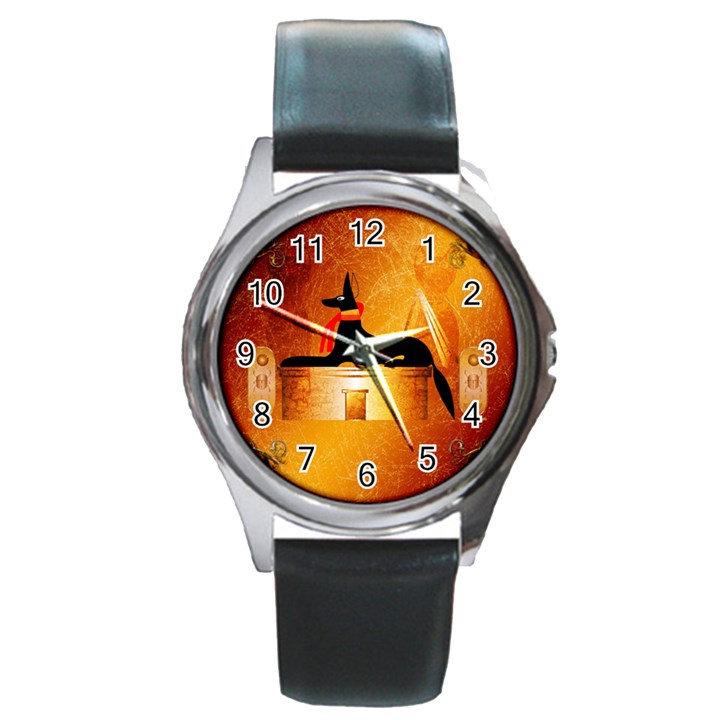 Anubis, Ancient Egyptian God Of The Dead Rituals  Round Metal Watches