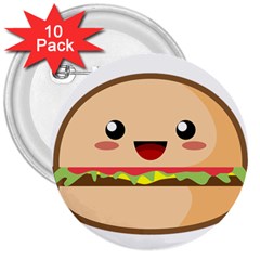 Kawaii Burger 3  Buttons (10 Pack)  by KawaiiKawaii