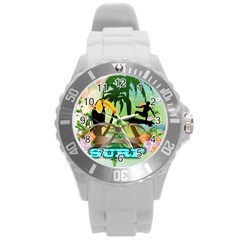 Surfing Round Plastic Sport Watch (l) by FantasyWorld7