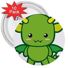 Kawaii Dragon 3  Buttons (10 Pack)  by KawaiiKawaii