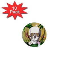 Funny Skull With Sunglasses And Palm 1  Mini Buttons (10 Pack)  by FantasyWorld7