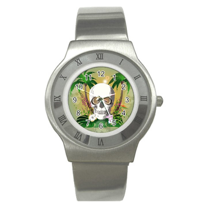 Funny Skull With Sunglasses And Palm Stainless Steel Watches