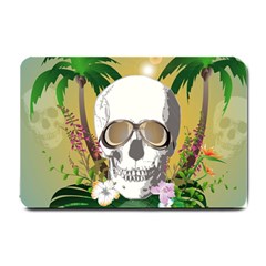 Funny Skull With Sunglasses And Palm Small Doormat  by FantasyWorld7