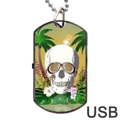 Funny Skull With Sunglasses And Palm Dog Tag Usb Flash (one Side) by FantasyWorld7