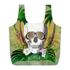 Funny Skull With Sunglasses And Palm Full Print Recycle Bags (l)  by FantasyWorld7