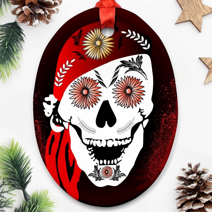 Funny Happy Skull Ornament (Oval) 