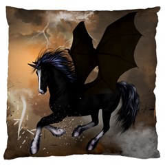 Awesome Dark Unicorn With Clouds Standard Flano Cushion Cases (one Side)  by FantasyWorld7