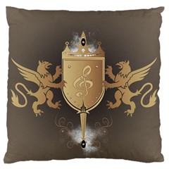 Music, Clef On A Shield With Liions And Water Splash Standard Flano Cushion Cases (one Side)  by FantasyWorld7