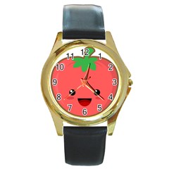 Kawaii Tomato Round Gold Metal Watches by KawaiiKawaii