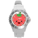 Kawaii Tomato Round Plastic Sport Watch (L) Front