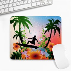 Tropical Design With Surfboarder Large Mousepads by FantasyWorld7