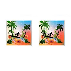 Tropical Design With Surfboarder Cufflinks (square) by FantasyWorld7