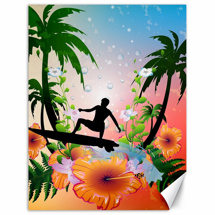 Tropical Design With Surfboarder Canvas 18  x 24  