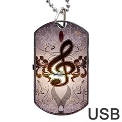 Music, Wonderful Clef With Floral Elements Dog Tag Usb Flash (one Side) by FantasyWorld7