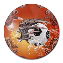 Soccer With Skull And Fire And Water Splash Round Mousepads by FantasyWorld7