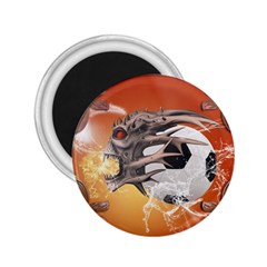 Soccer With Skull And Fire And Water Splash 2 25  Magnets by FantasyWorld7