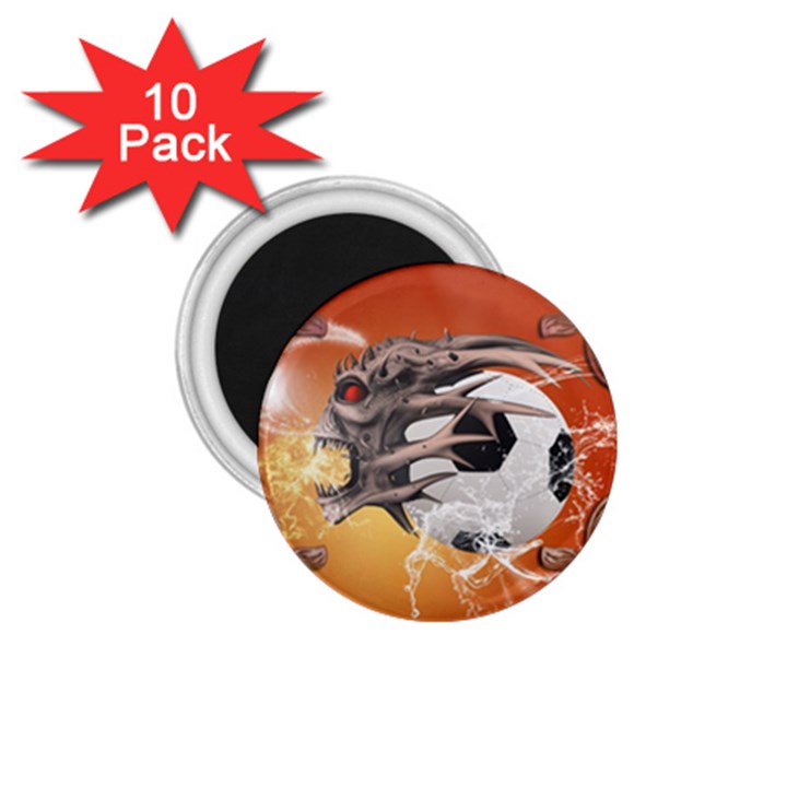 Soccer With Skull And Fire And Water Splash 1.75  Magnets (10 pack) 