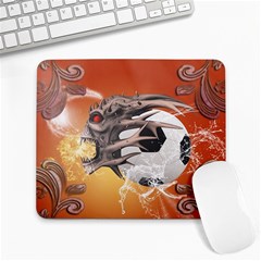 Soccer With Skull And Fire And Water Splash Large Mousepads by FantasyWorld7