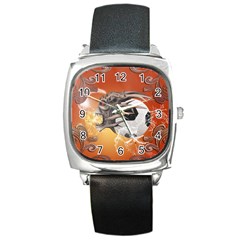 Soccer With Skull And Fire And Water Splash Square Metal Watches by FantasyWorld7