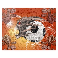 Soccer With Skull And Fire And Water Splash Rectangular Jigsaw Puzzl by FantasyWorld7