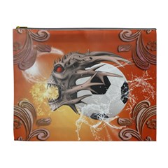 Soccer With Skull And Fire And Water Splash Cosmetic Bag (xl) by FantasyWorld7