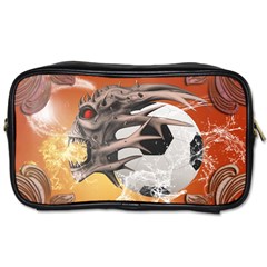 Soccer With Skull And Fire And Water Splash Toiletries Bags 2-side by FantasyWorld7