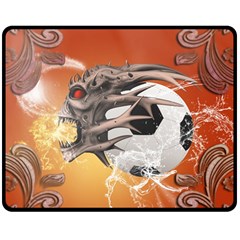 Soccer With Skull And Fire And Water Splash Double Sided Fleece Blanket (medium)  by FantasyWorld7