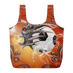 Soccer With Skull And Fire And Water Splash Full Print Recycle Bags (l)  by FantasyWorld7