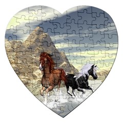 Beautiful Horses Running In A River Jigsaw Puzzle (heart) by FantasyWorld7