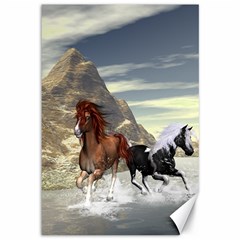 Beautiful Horses Running In A River Canvas 12  X 18   by FantasyWorld7