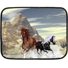 Beautiful Horses Running In A River Fleece Blanket (mini) by FantasyWorld7