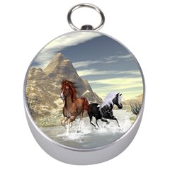 Beautiful Horses Running In A River Silver Compasses by FantasyWorld7