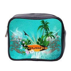 Surfboard With Palm And Flowers Mini Toiletries Bag 2-side by FantasyWorld7