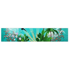 Surfboard With Palm And Flowers Flano Scarf (small)  by FantasyWorld7