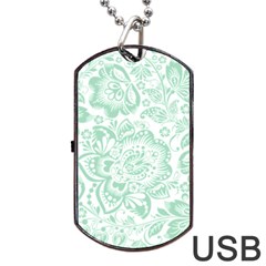 Mint Green And White Baroque Floral Pattern Dog Tag Usb Flash (two Sides)  by Dushan