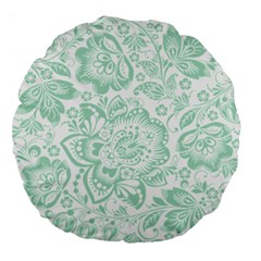 Mint Green And White Baroque Floral Pattern Large 18  Premium Flano Round Cushions by Dushan