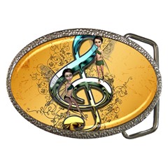 Music, Clef With Fairy And Floral Elements Belt Buckles by FantasyWorld7