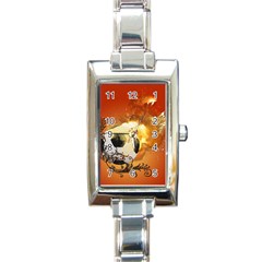 Soccer With Fire And Flame And Floral Elelements Rectangle Italian Charm Watches by FantasyWorld7