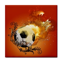 Soccer With Fire And Flame And Floral Elelements Tile Coasters by FantasyWorld7