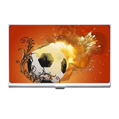 Soccer With Fire And Flame And Floral Elelements Business Card Holders by FantasyWorld7